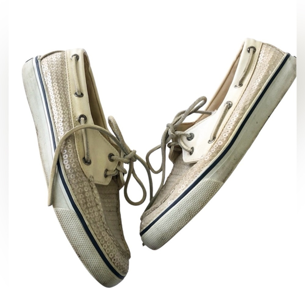 Sperry Shoes Top-Sider Women's Bahama Sequins Boat Shoe 9447160 Ivory Size 8.5 - Picture 7 of 8